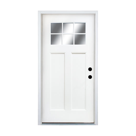 KHSHOW 36 x 80 Fiberglass Entry Door with Brickmould, Left-hand inswing Low-E Glass White Primed door