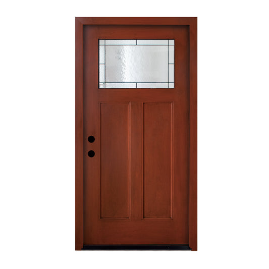 KHSHOW 36 x 80 Fiberglass Entry Door Knock-Down with Patina Caming Glass,Right Hand Inswing