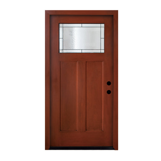 KHSHOW 36 x 80 Fiberglass Entry Door Knock-Down with Patina Caming Glass,Left Hand Inswing