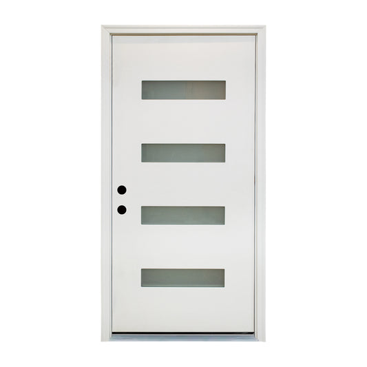 KHSHOW 36 x 80 Fiberglass Entry Door with Brickmould 4-Lite Frosted Glass White Door