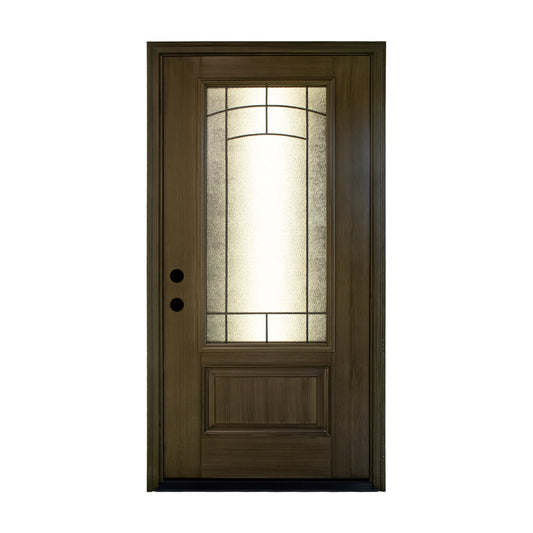 KHSHOW 36in x 80in Wrought Iron Frosted Glass Smooth Brush Stained Fiberglass Door