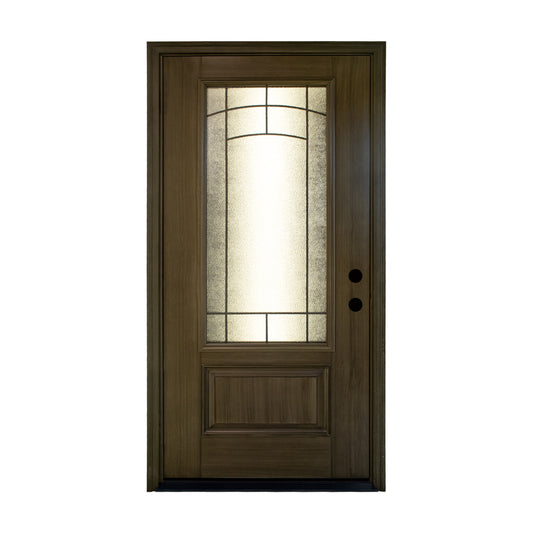 KHSHOW 36in x 80in Wrought Iron Frosted Glass Smooth Brush Stained Fiberglass Door