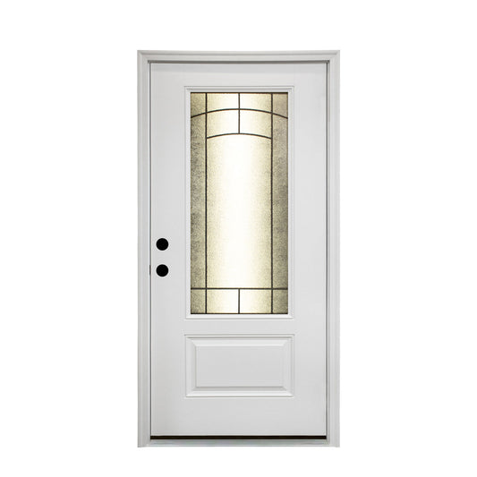 KHSHOW 36in x 80in Wrought Iron Frosted Glass Smooth Primed Fiberglass Door