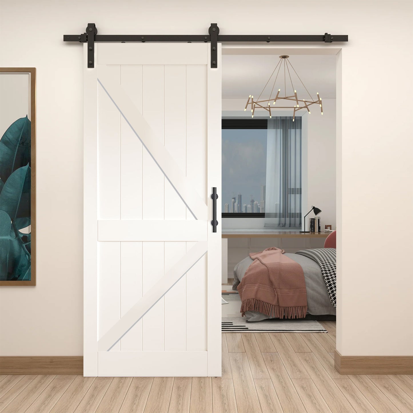 KHSHOW 36"x84" White Barn Door with Water-Resistant PVC Coating, Complete with 6.6FT Sliding Door Hardware Kit