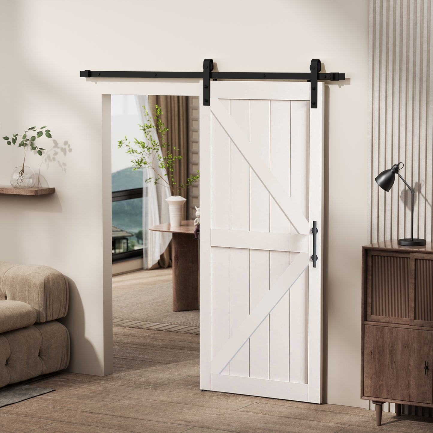 KHSHOW 36"x84" White Barn Door with Water-Resistant PVC Coating, Complete with 6.6FT Sliding Door Hardware Kit