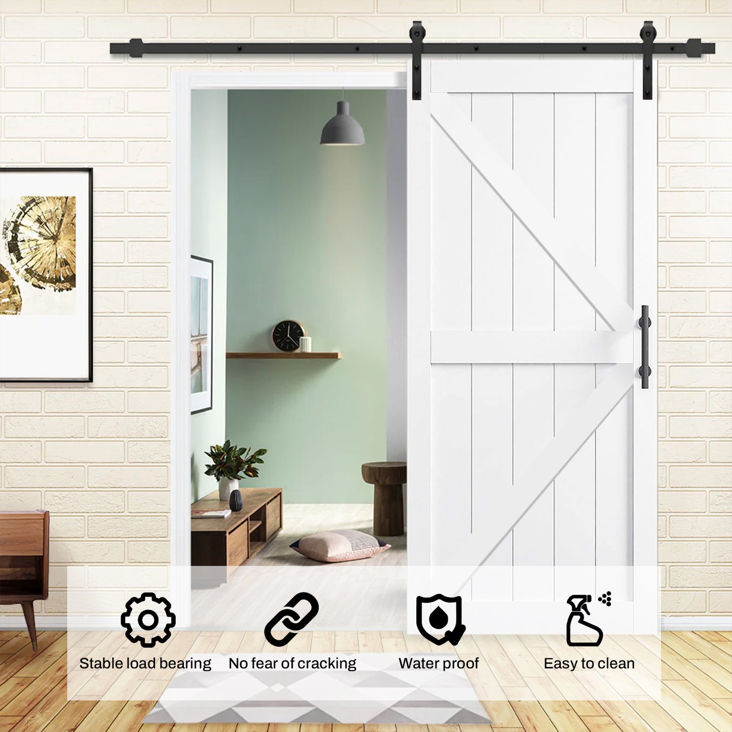 KHSHOW 36"x84" White Barn Door with Water-Resistant PVC Coating, Complete with 6.6FT Sliding Door Hardware Kit