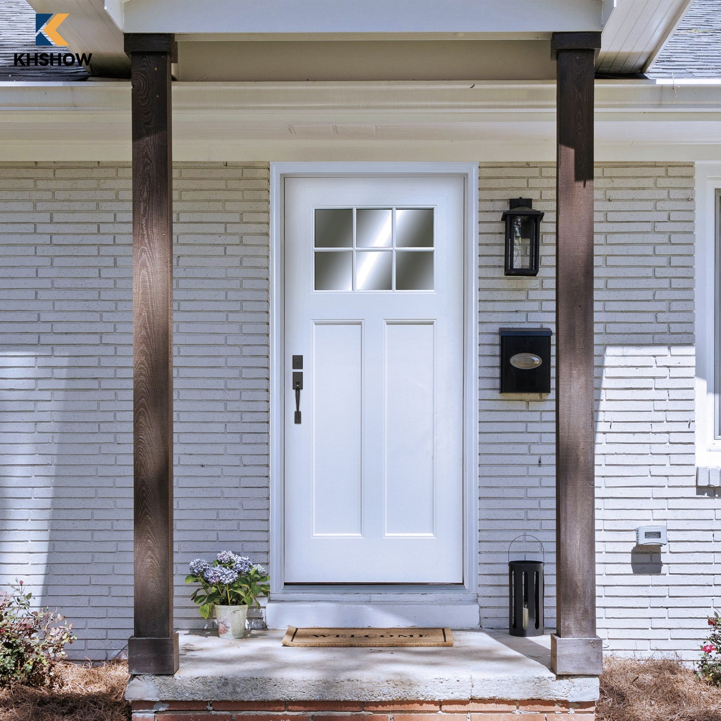 KHSHOW 36 x 80 Fiberglass Entry Door with Brickmould, 6-Lite Low-E Glass White Primed door