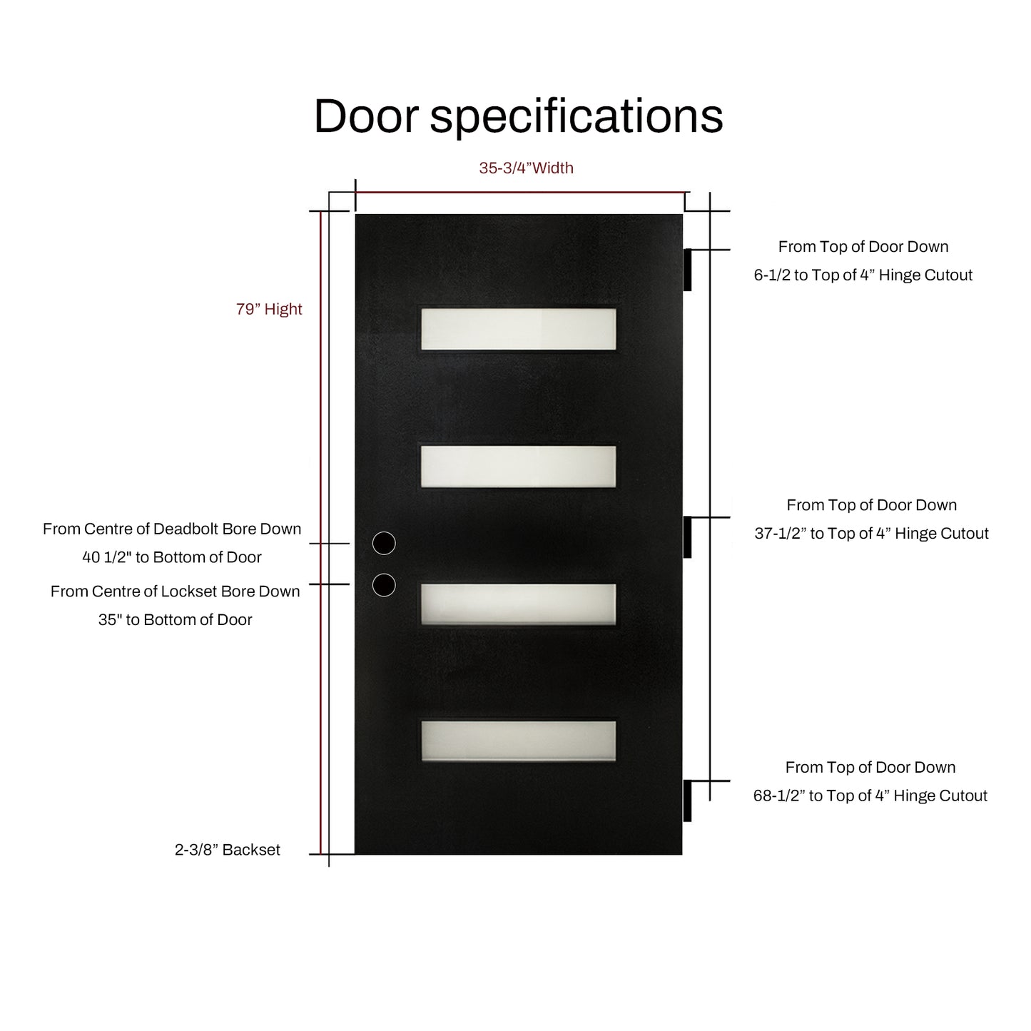 KHSHOW 36 x 80 Fiberglass Entry Door Black 4-Lite Frosted Glass Door with Brickmould