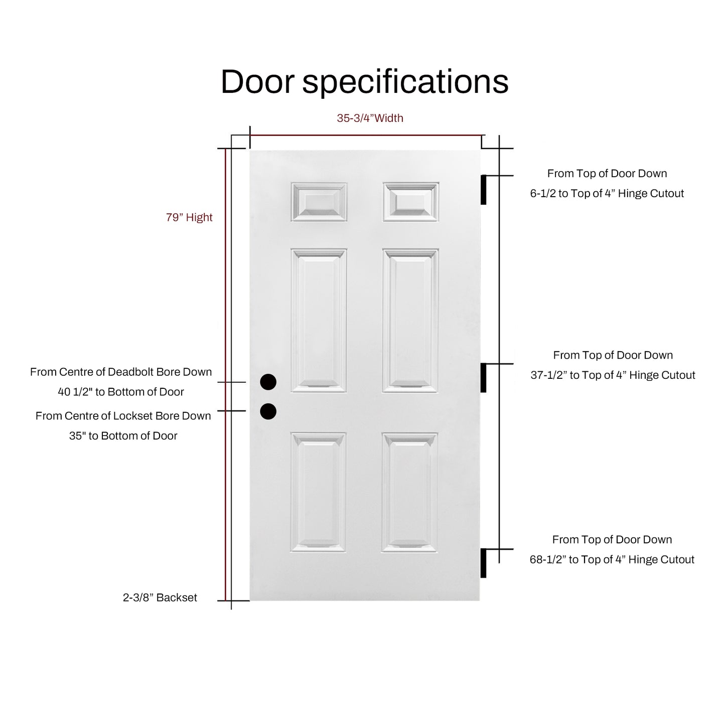 KHSHOW 36'' x 80" Prime White, Left Hand Inswing, 6-Panel Fiberglass Entry  Door with Brickmould.