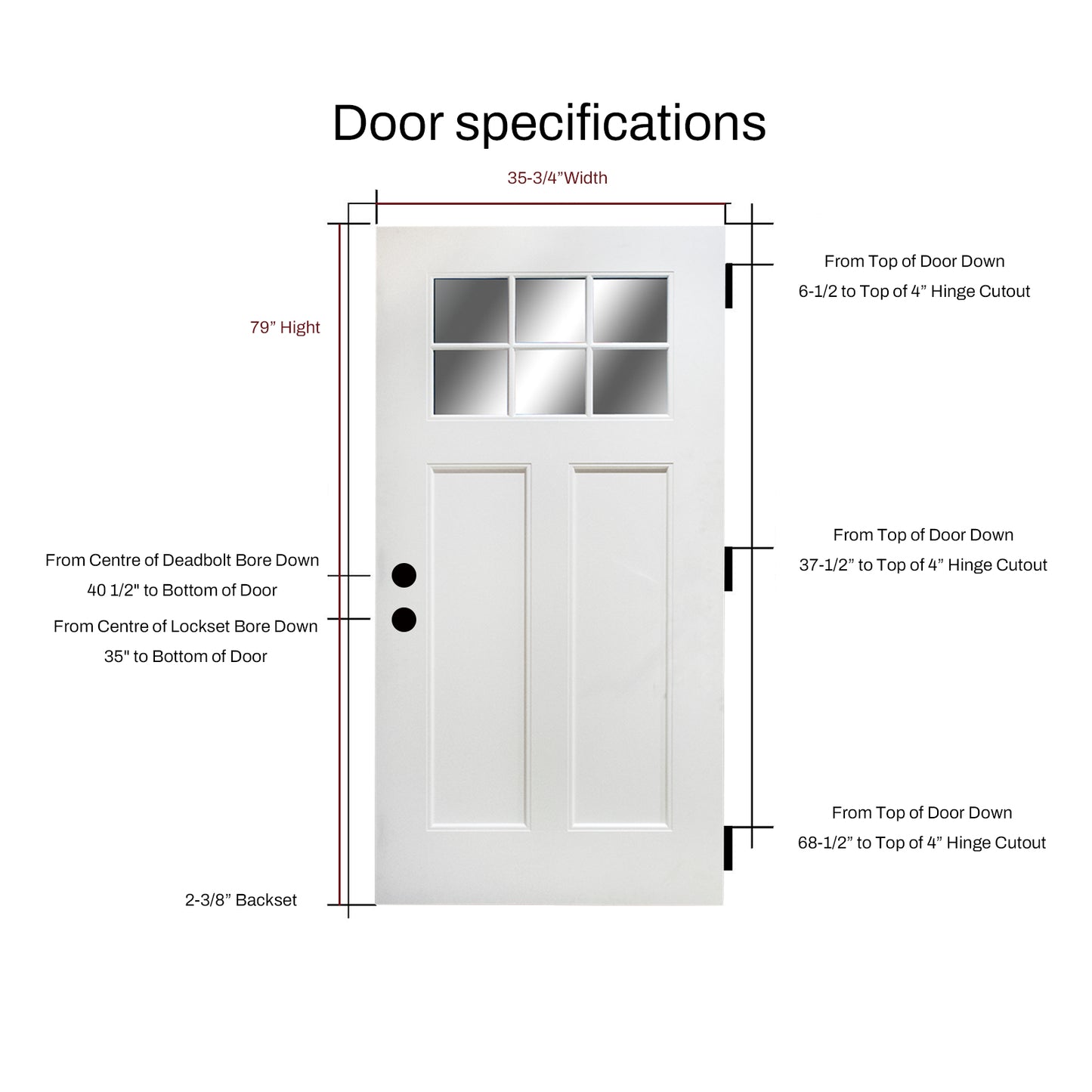 KHSHOW 36 x 80 Fiberglass Entry Door with Brickmould, 6-Lite Low-E Glass White Primed door