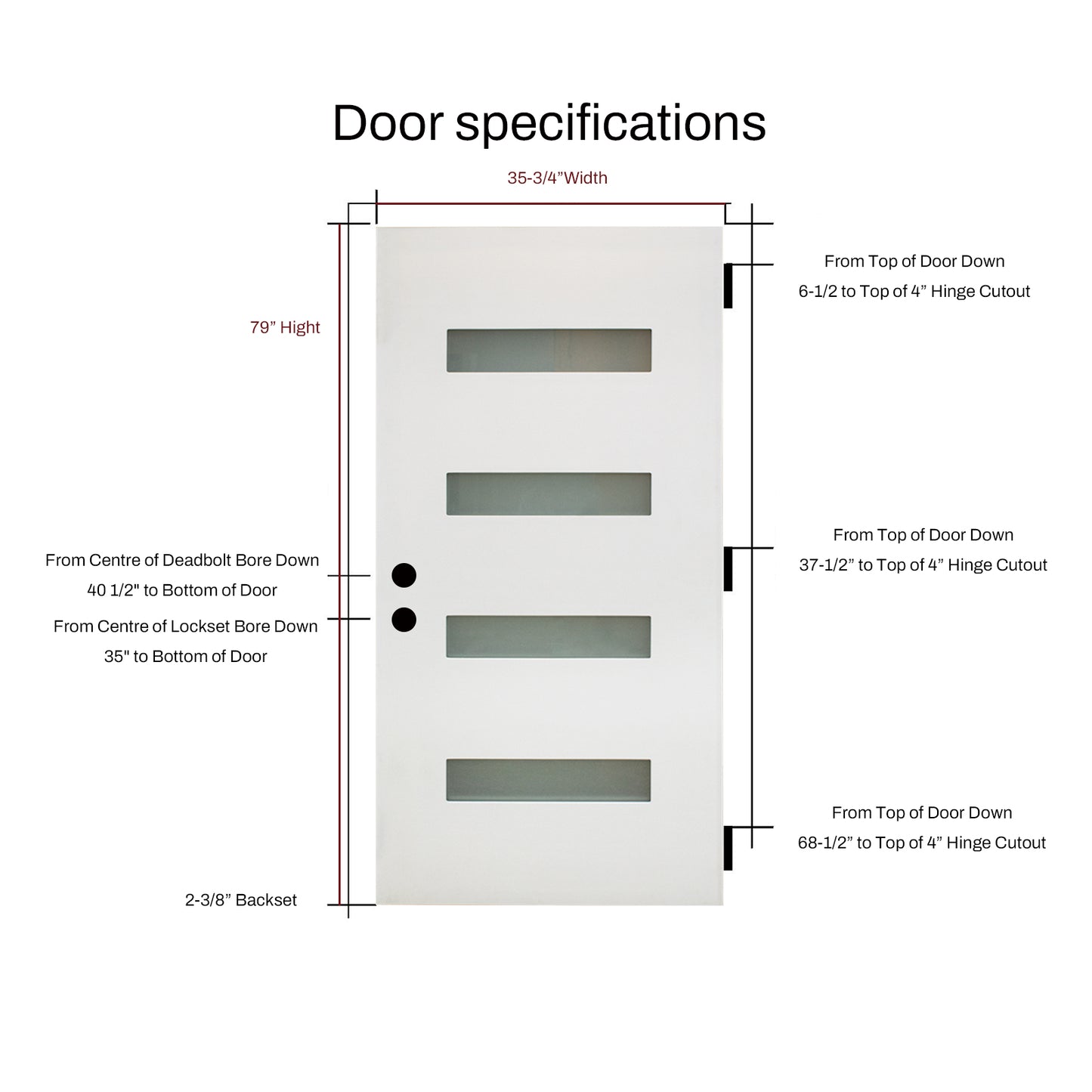 KHSHOW 36 x 80 Fiberglass Entry Door with Brickmould 4-Lite Frosted Glass White Door