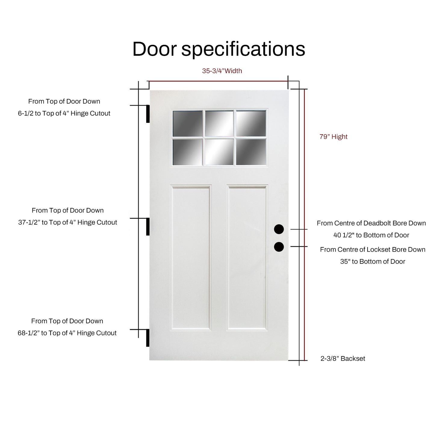 KHSHOW 36 x 80 Fiberglass Entry Door with Brickmould, Left-hand inswing Low-E Glass White Primed door