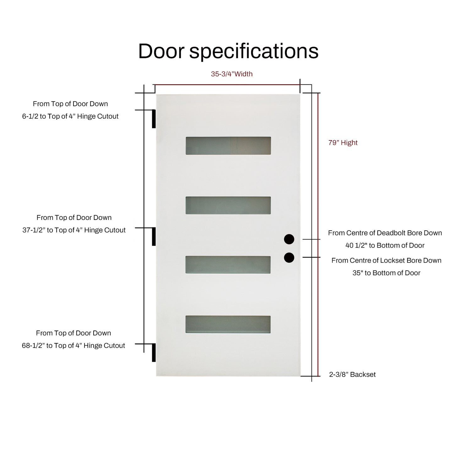 KHSHOW 36 x 80 Fiberglass Entry Door with Brickmould 4-Lite Frosted Glass  Fiberglass Door