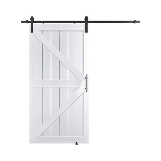 KHSHOW 42in x 84in Barn Door with 7FT Sliding Door Hardware Kit, White Barn Door Slab Covered with Water-Proof PVC Surface