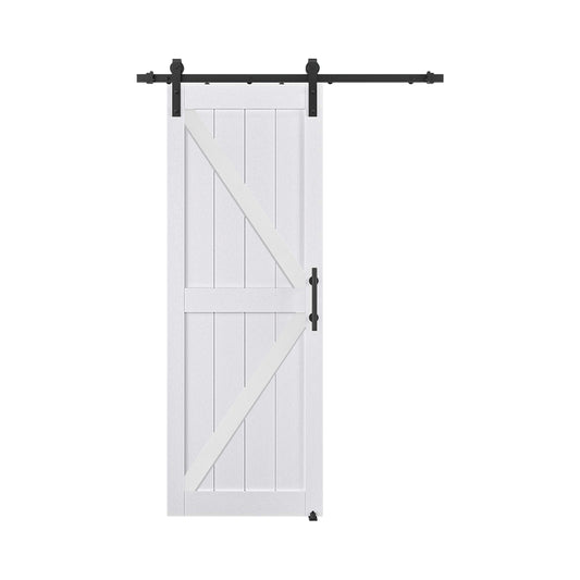 KHSHOW 30in x 84in Barn Door with 5FT Sliding Door Hardware Kit, White Barn Door Slab Covered with Water-Proof PVC Surface