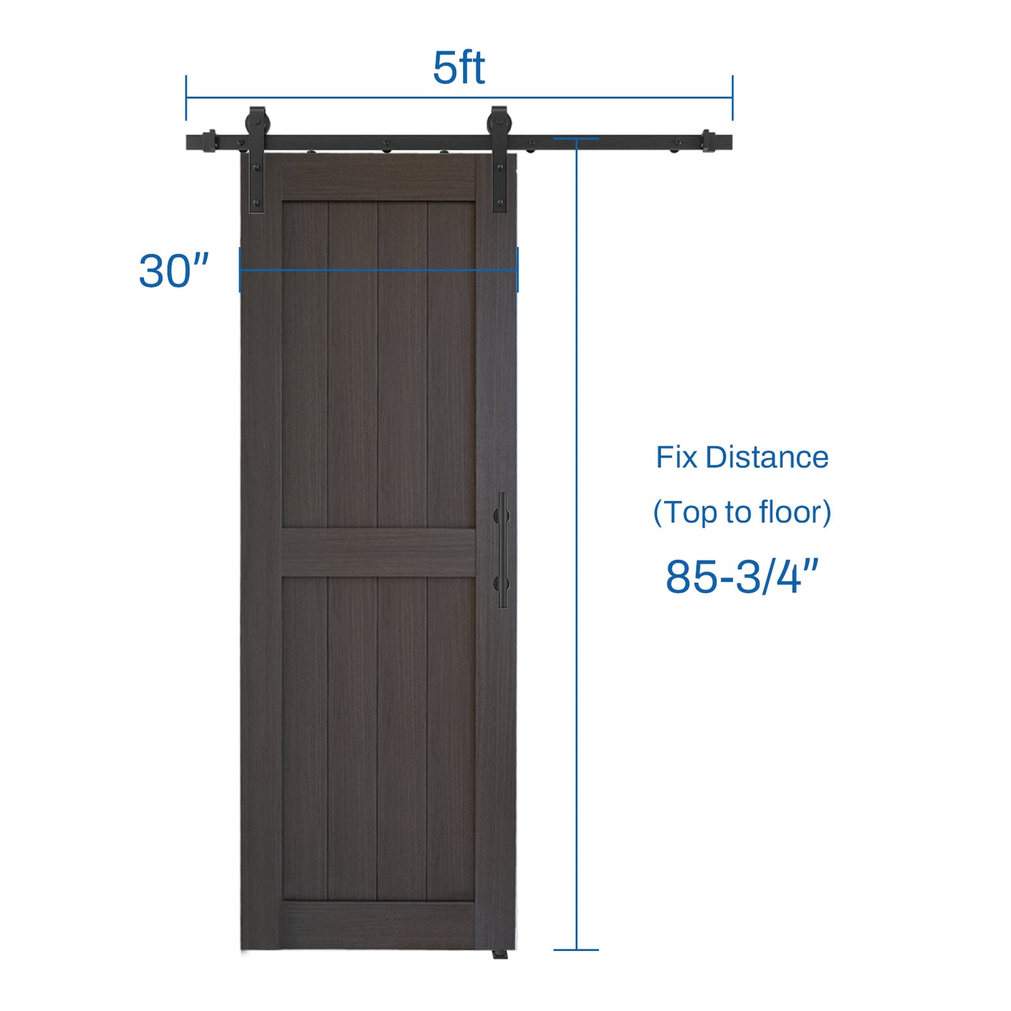 KHSHOW 30in x 84in Barn Door with 5FT Sliding Door Hardware Kit, PVC Dark Gray Barn Door Slab, Water-Proof