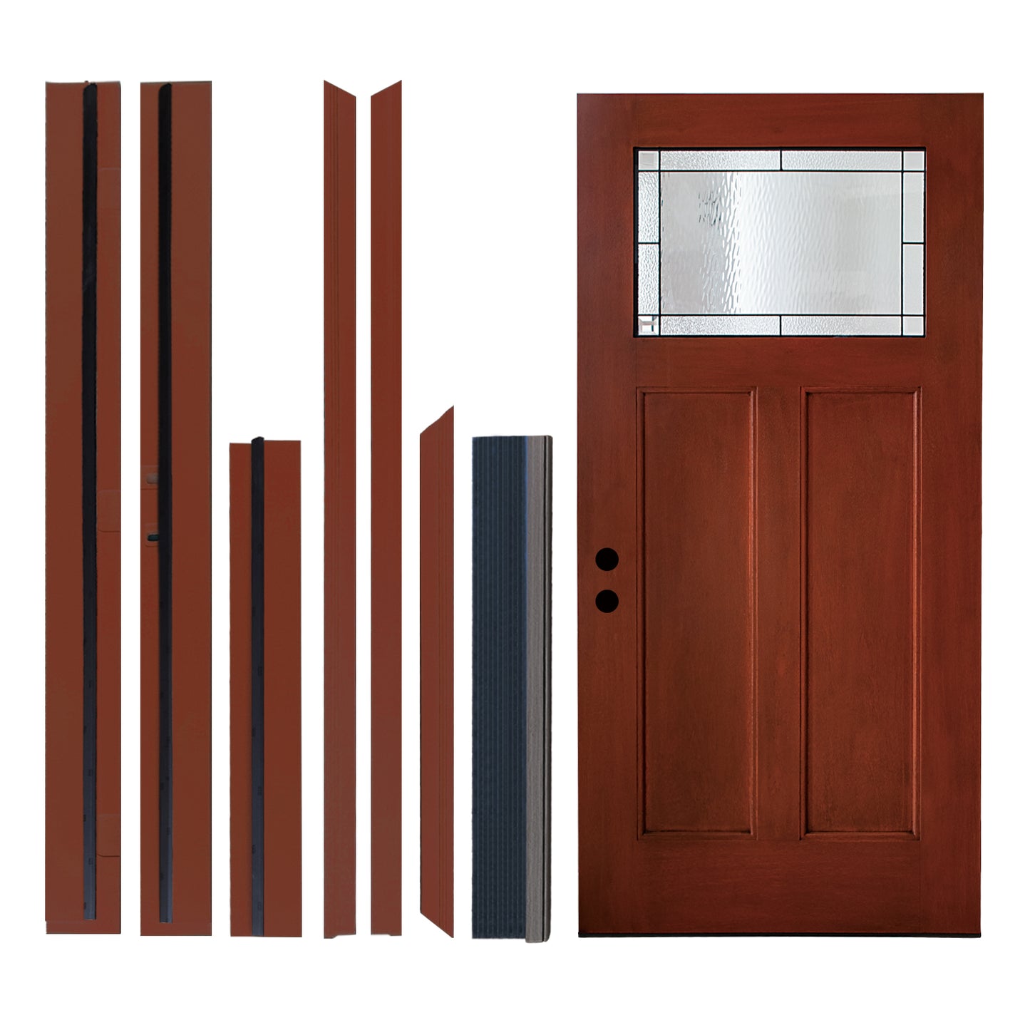 KHSHOW 36 x 80 Fiberglass Entry Door Knock-Down with Patina Caming Glass,Right Hand Inswing