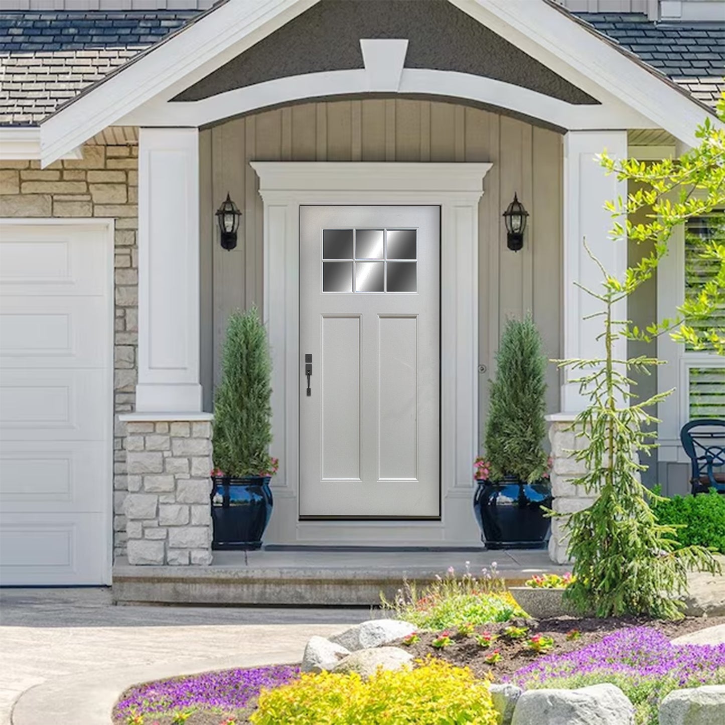 KHSHOW 36 x 80 Fiberglass Entry Door with Brickmould, 6-Lite Low-E Glass White Primed door