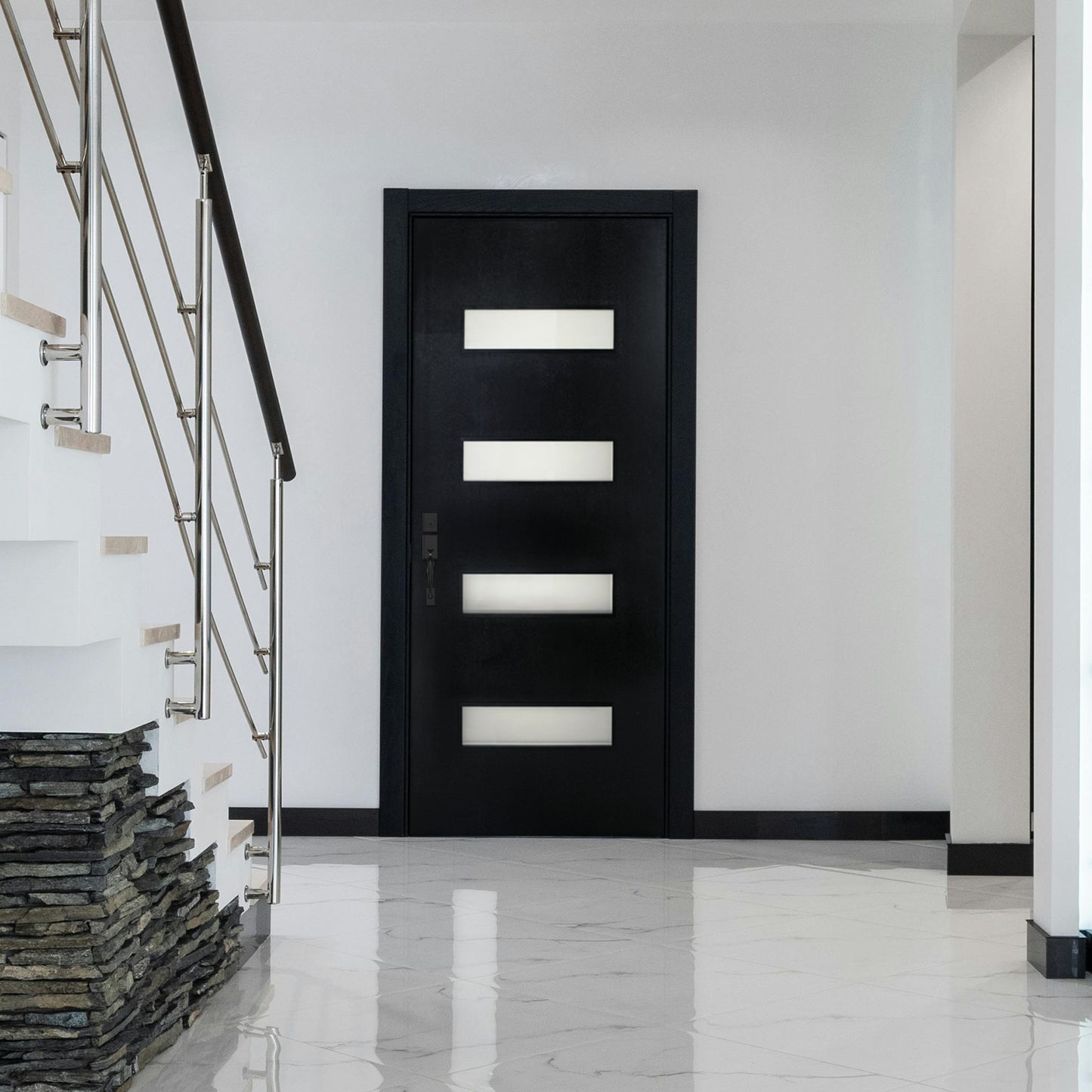 KHSHOW 36 x 80 Fiberglass Entry Door Black 4-Lite Frosted Glass Door with Brickmould