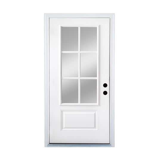 KHSHOW 36 x 80 Smooth Fiberglass Entry Door left-hand inswing ,6 Lite 3/4 View Clear Low-E Glass