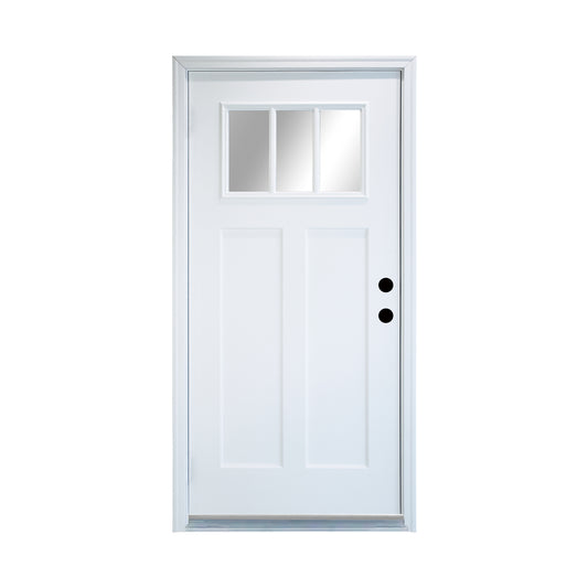 KHSHOW 36'' x 80" Fiberglass Knock-down Door with Brickmould,Left hand inswing, 2-Panel Craftsman,  Low-E Glass