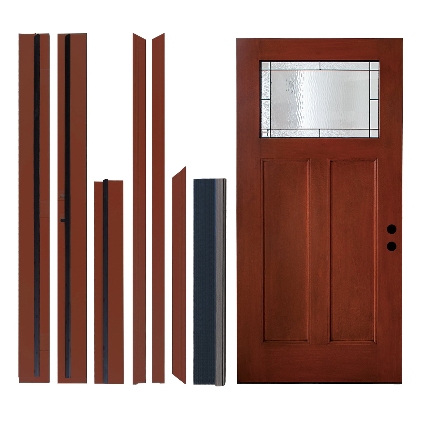 KHSHOW 36 x 80 Fiberglass Entry Door Knock-Down with Patina Caming Glass,Left Hand Inswing