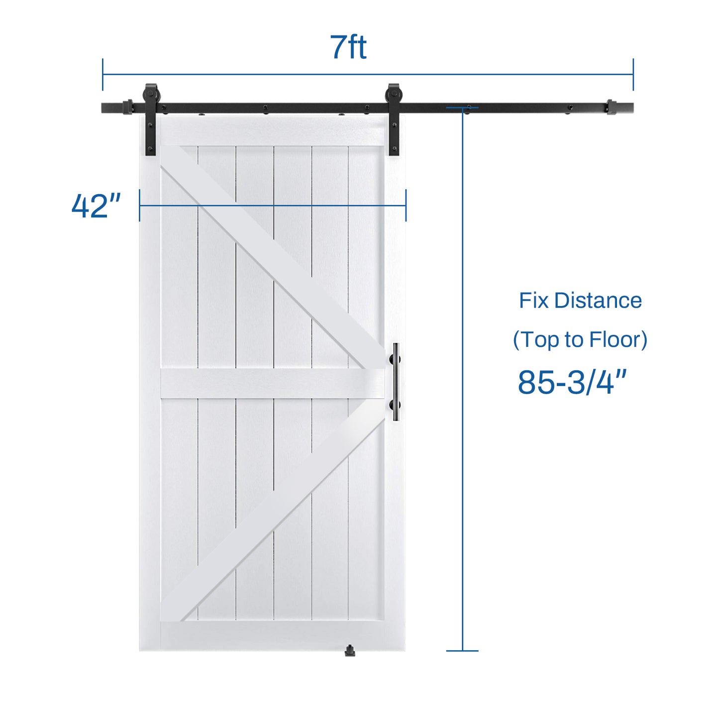 KHSHOW 42in x 84in Barn Door with 7FT Sliding Door Hardware Kit, White Barn Door Slab Covered with Water-Proof PVC Surface