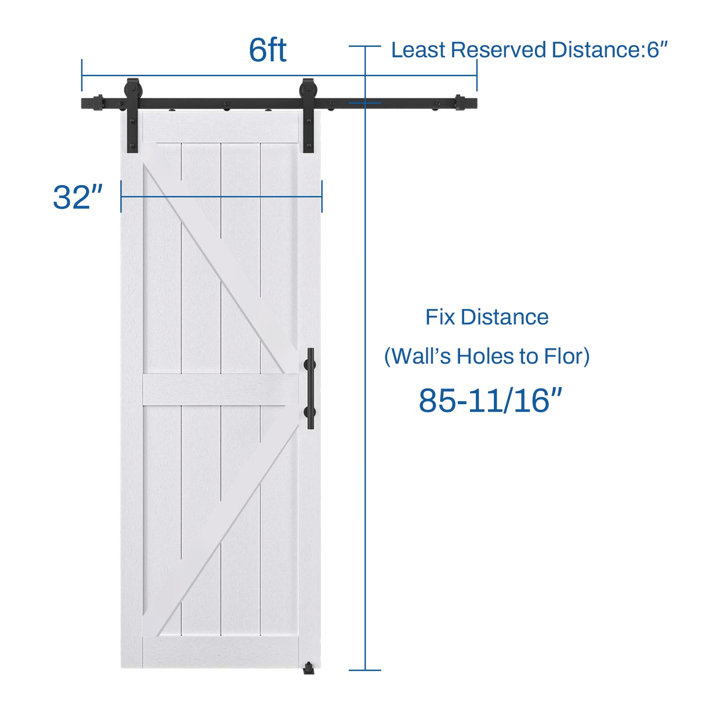 KHSHOW 32in x 84in Barn Door with 6FT Sliding Door Hardware Kit, White Barn Door Slab Covered with Water-Proof PVC Surface