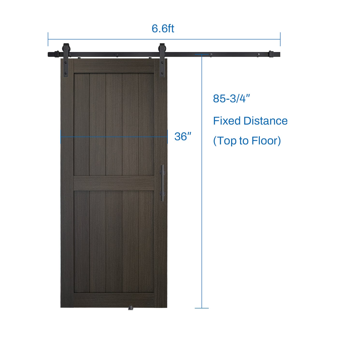 KHSHOW 36in x 84in Dark Gray Barn Door with 6.6FT Sliding Door Hardware Kit, Covered with Water-Proof PVC Surface