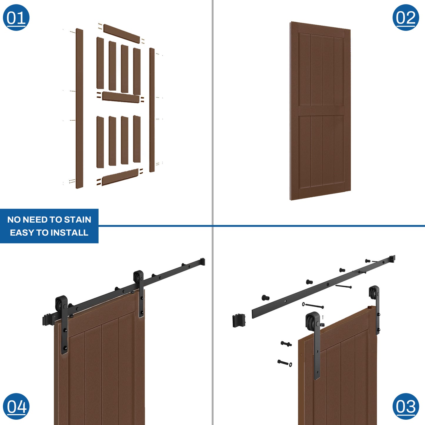 KHSHOW 36in x 84in PVC Barn Door with 6.6FT Sliding Door Hardware Kit, Camel Brown Barn Door with Water-Proof Function