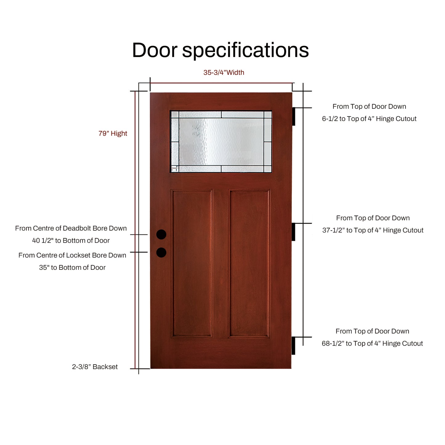 KHSHOW 36 x 80 Fiberglass Entry Door Knock-Down with Patina Caming Glass,Right Hand Inswing