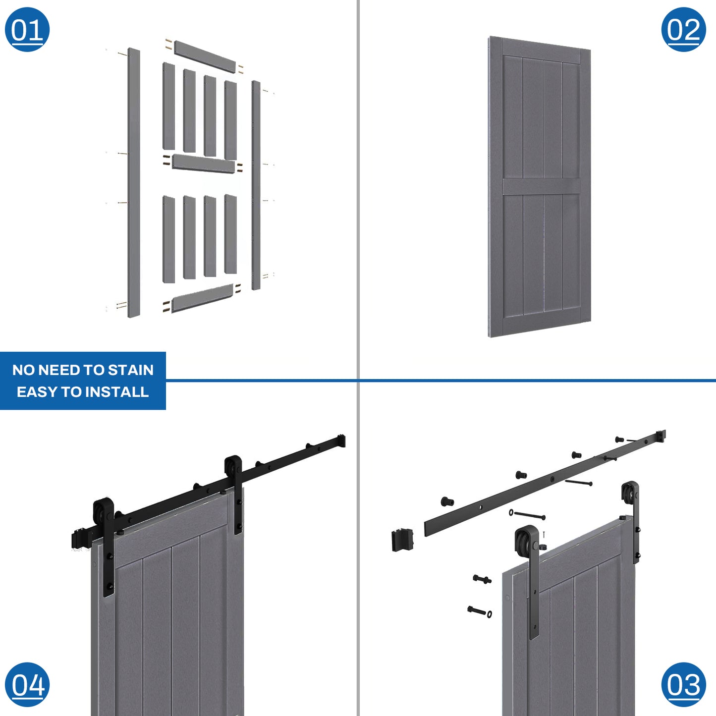 KHSHOW 30in x 84in Barn Door with 5FT Sliding Door Hardware Kit, PVC Dark Gray Barn Door Slab, Water-Proof