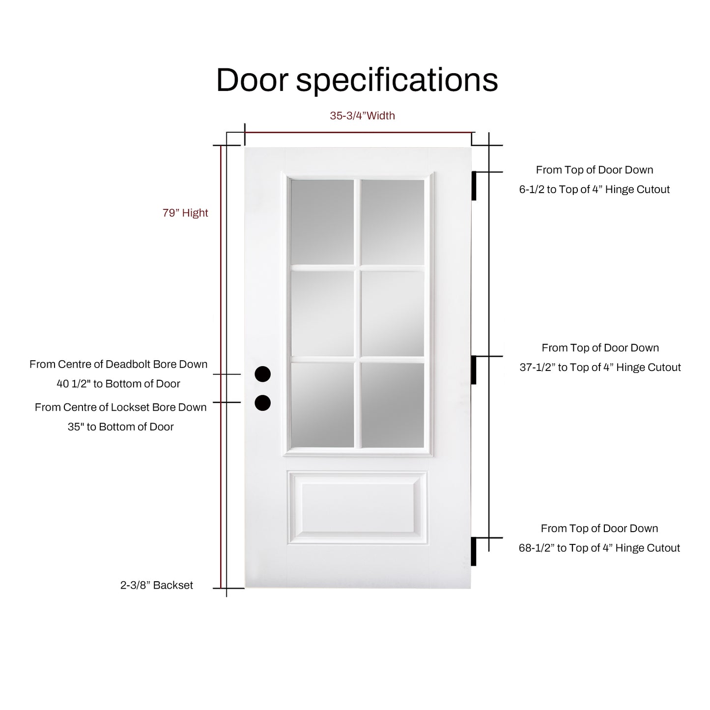 KHSHOW 36 x 80 Smooth Knock-down Fiberglass Entry Door with Brickmould,6 Lite 3/4 View Clear Low-E Glass