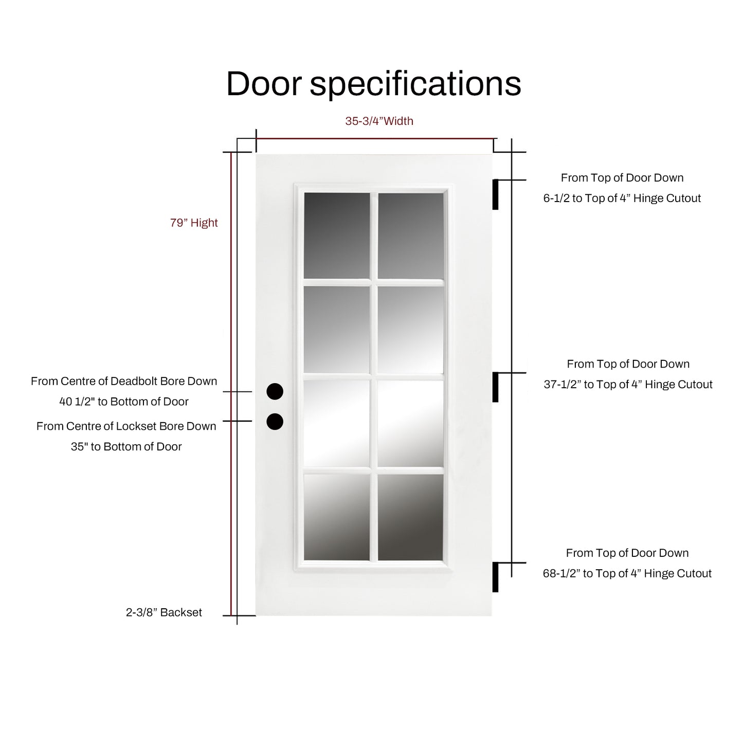 KHSHOW 36 X 80 Inches 8 Lite Fiberglass Entry Knock-down Door With Brickmould