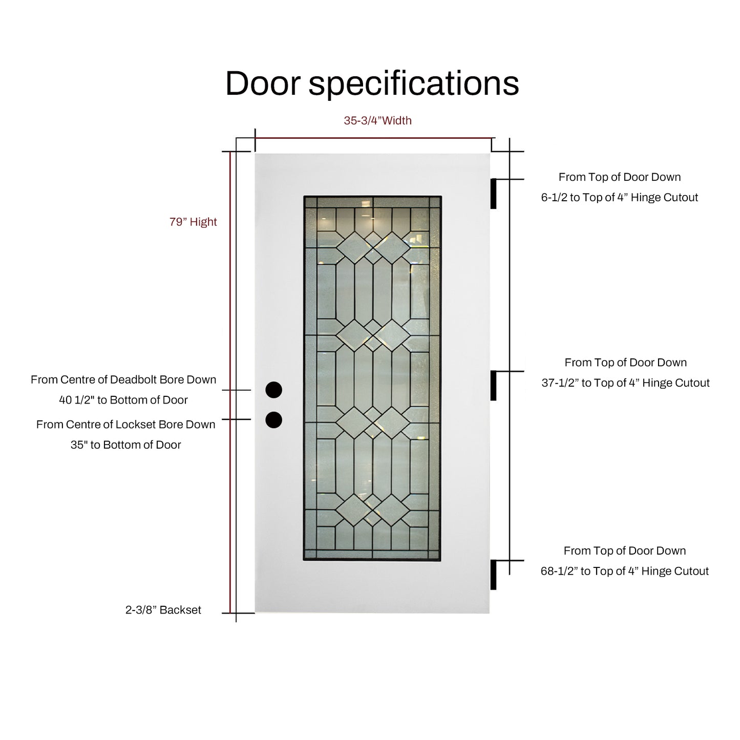 KHSHOW 36 X 80 Decorative Fiberglass Prime White Full View Knock-down door