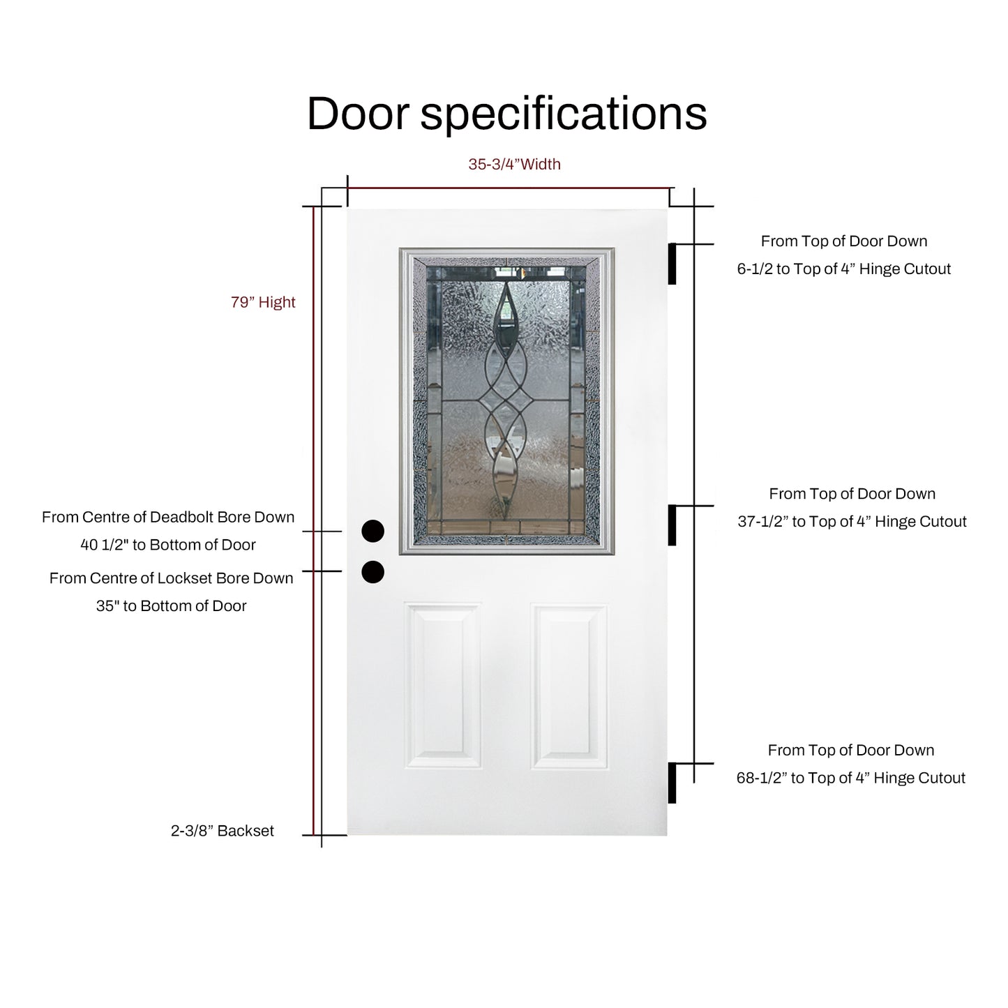 KHSHOW 36 X 80 Inches Unfinish  Decorative Glass 2-Panel   Fiberglass Entry Door With  Brickmould