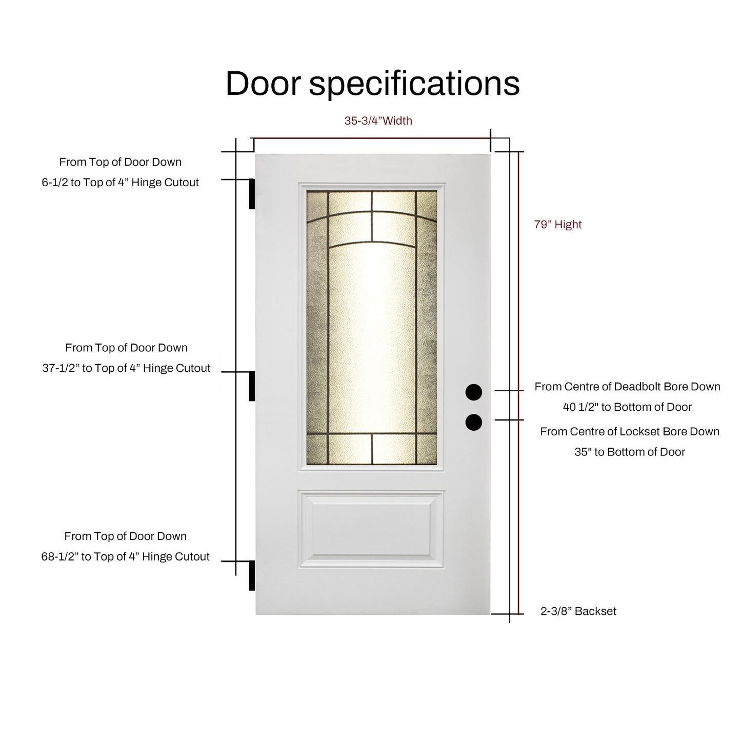 KHSHOW 36in x 80in Wrought Iron Frosted Glass Smooth Primed Fiberglass Door