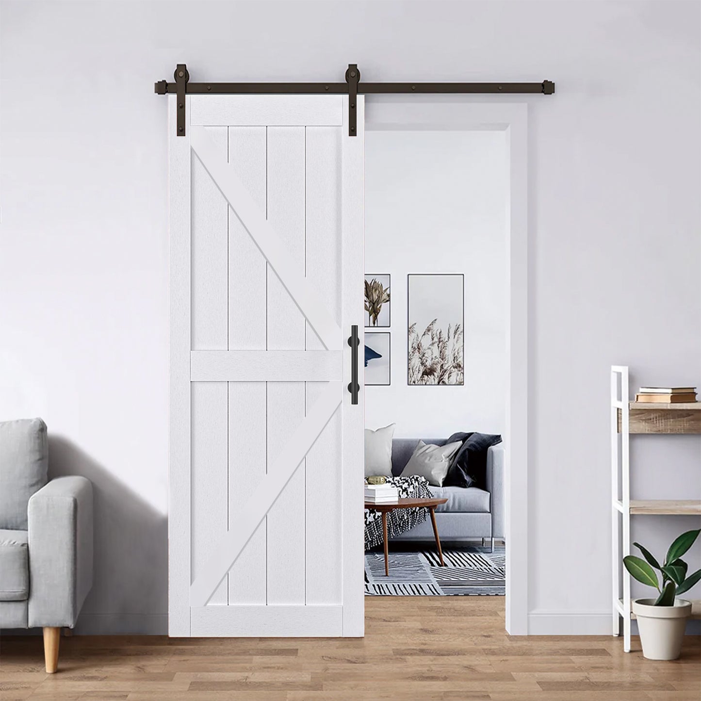 KHSHOW 32in x 84in Barn Door with 6FT Sliding Door Hardware Kit, White Barn Door Slab Covered with Water-Proof PVC Surface