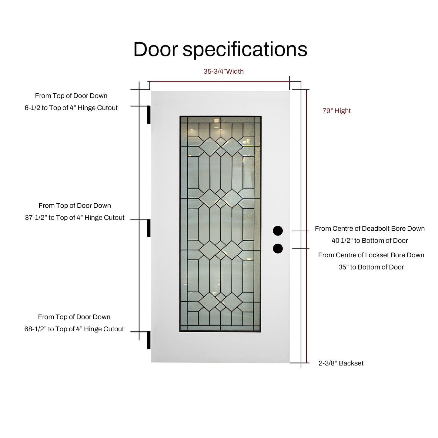 KHSHOW 36 X 80  Left-hand inswing Decorative Fiberglass Prime  Full View Knock-down door