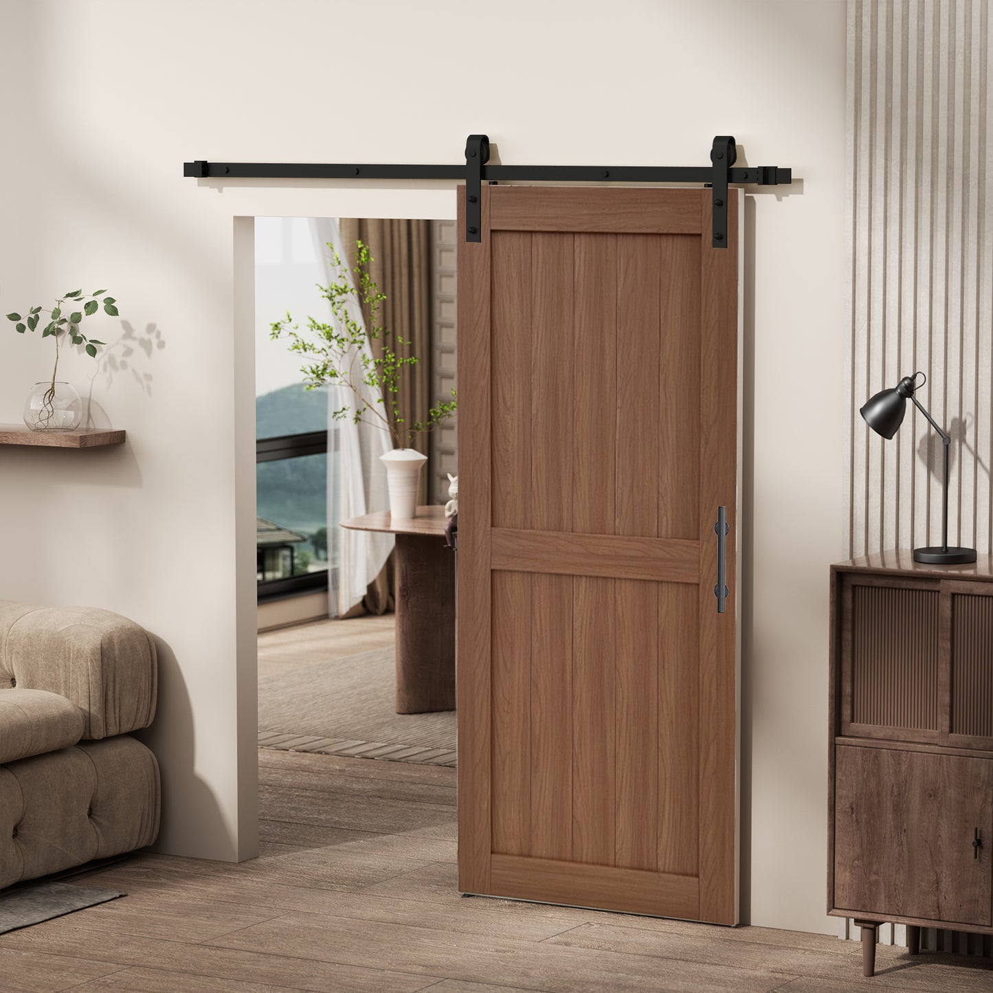 KHSHOW 36in x 84in PVC Barn Door with 6.6FT Sliding Door Hardware Kit, Camel Brown Barn Door with Water-Proof Function