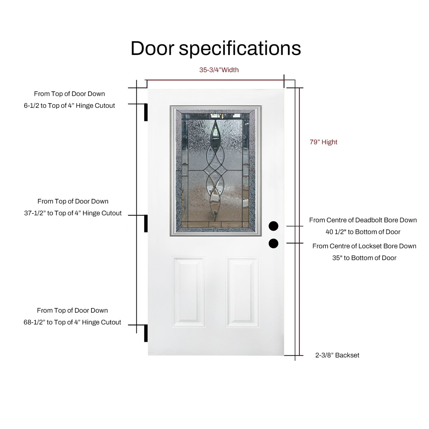 KHSHOW 36 X 80 Inches Left-hand inswing Decorative Glass 2-Panel   Fiberglass Entry Door