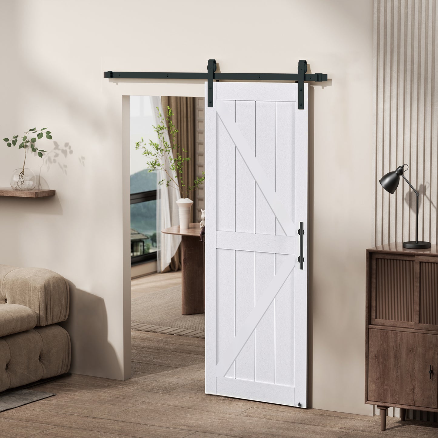 KHSHOW 32in x 84in Barn Door with 6FT Sliding Door Hardware Kit, White Barn Door Slab Covered with Water-Proof PVC Surface