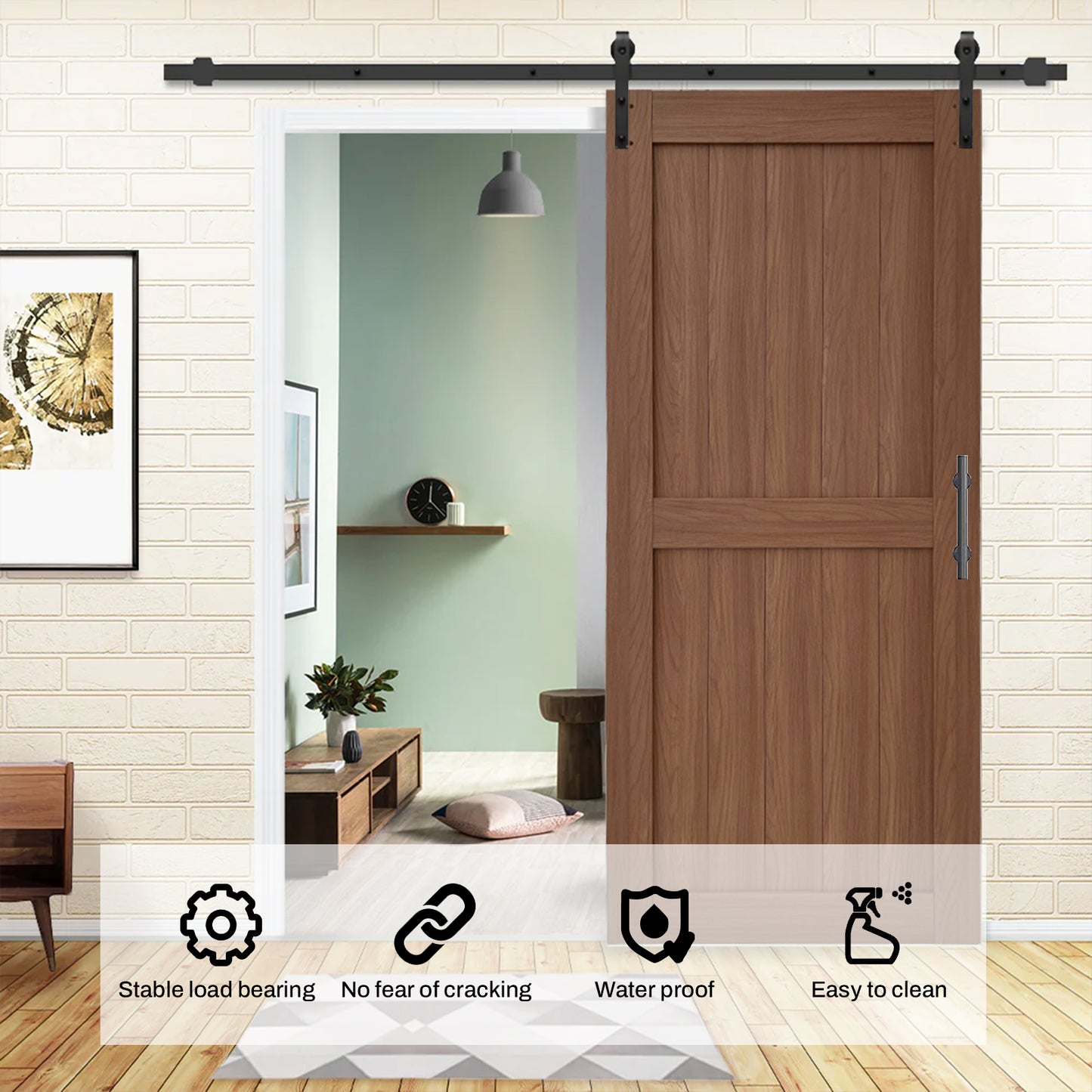 KHSHOW 36in x 84in PVC Barn Door with 6.6FT Sliding Door Hardware Kit, Camel Brown Barn Door with Water-Proof Function