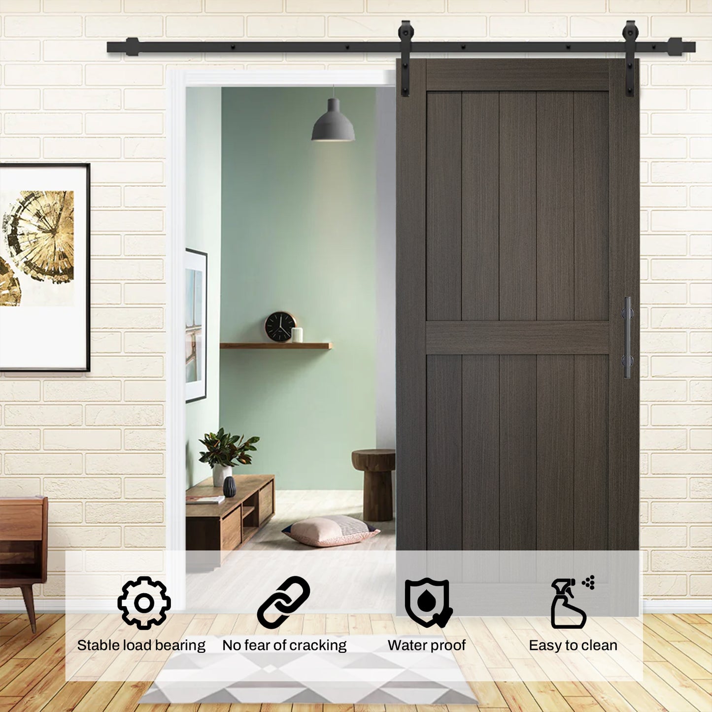 KHSHOW 36in x 84in Dark Gray Barn Door with 6.6FT Sliding Door Hardware Kit, Covered with Water-Proof PVC Surface