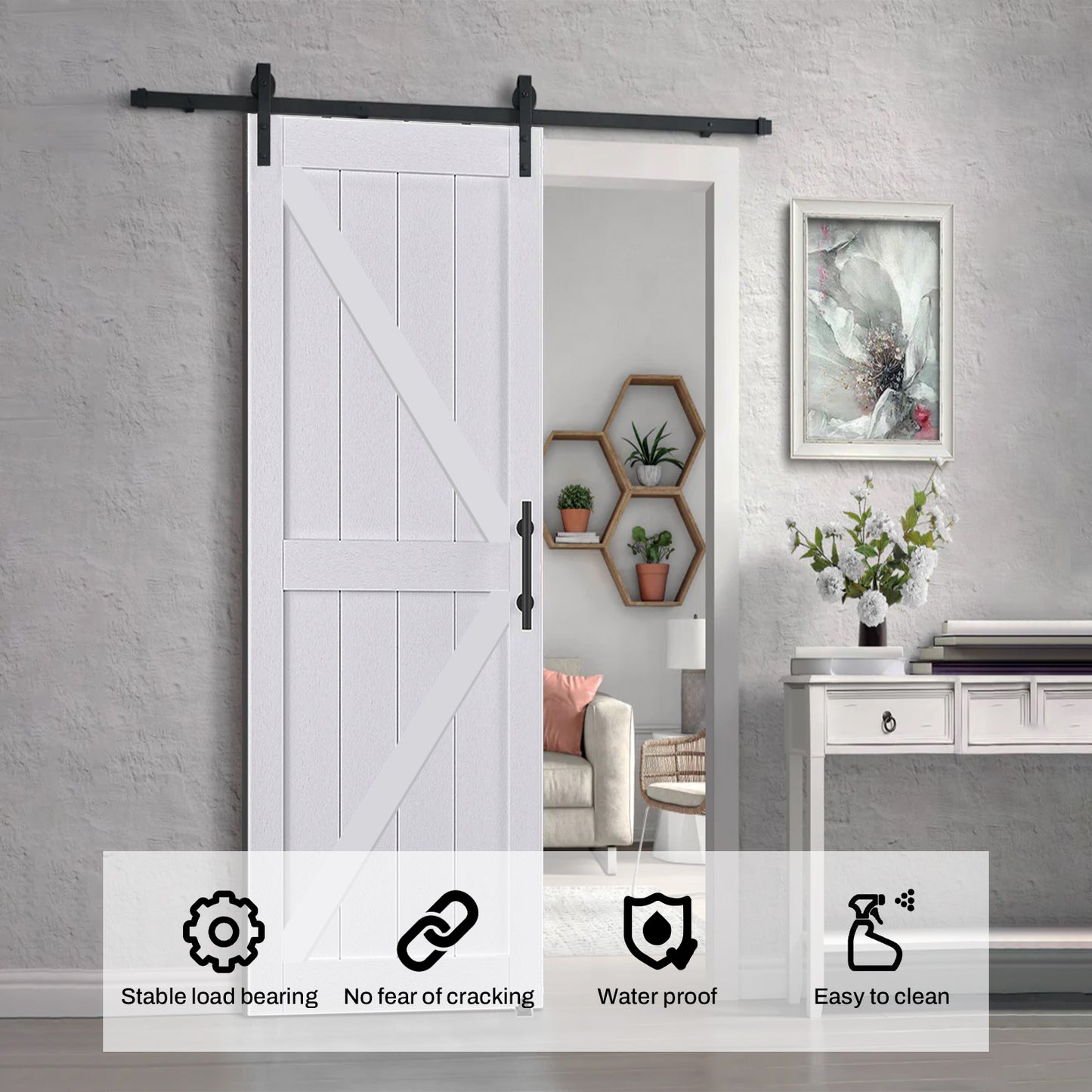 KHSHOW 32in x 84in Barn Door with 6FT Sliding Door Hardware Kit, White Barn Door Slab Covered with Water-Proof PVC Surface