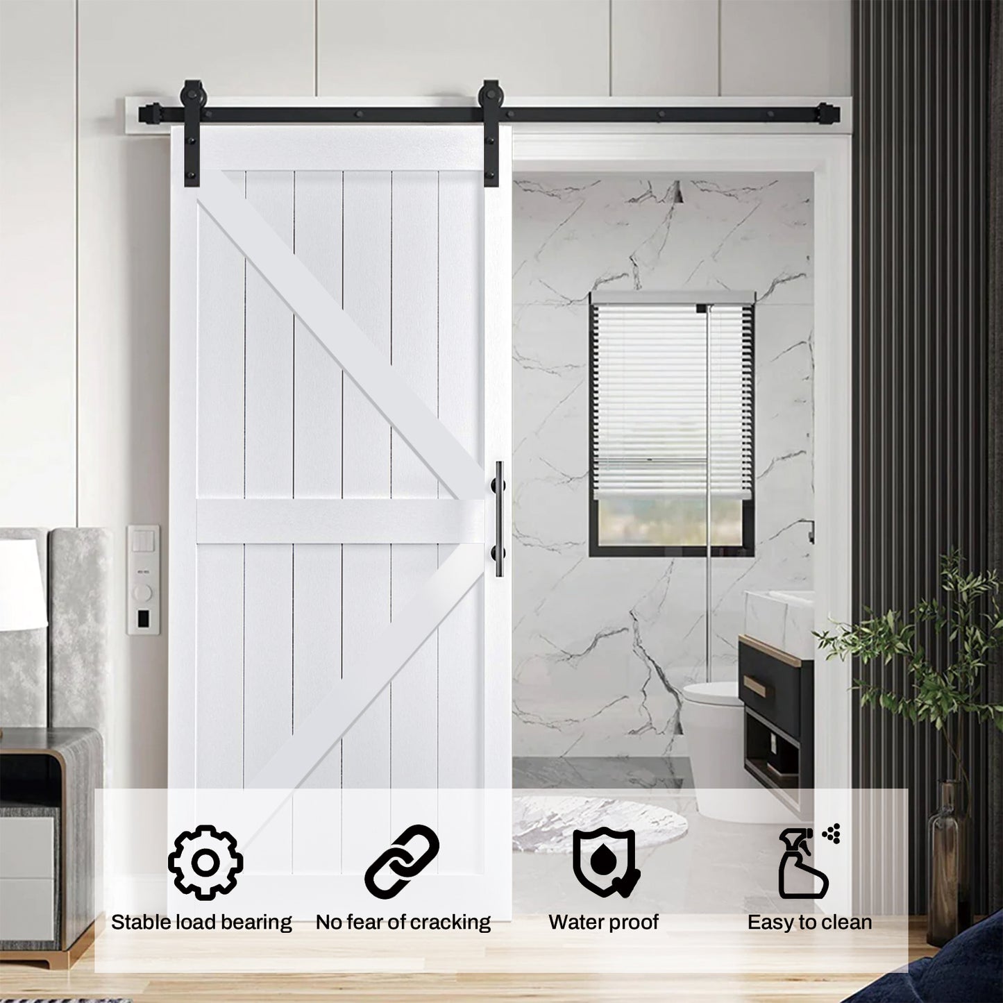 KHSHOW 42in x 84in Barn Door with 7FT Sliding Door Hardware Kit, White Barn Door Slab Covered with Water-Proof PVC Surface