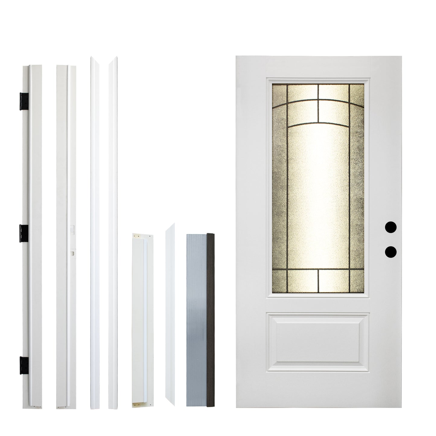 KHSHOW 36in x 80in Wrought Iron Frosted Glass Smooth Primed Fiberglass Door